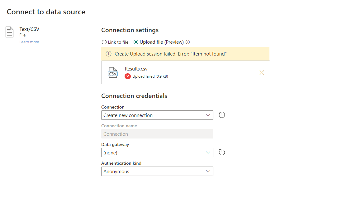 Issue creating dataflow by uploading csv or xlsx file? - Power 