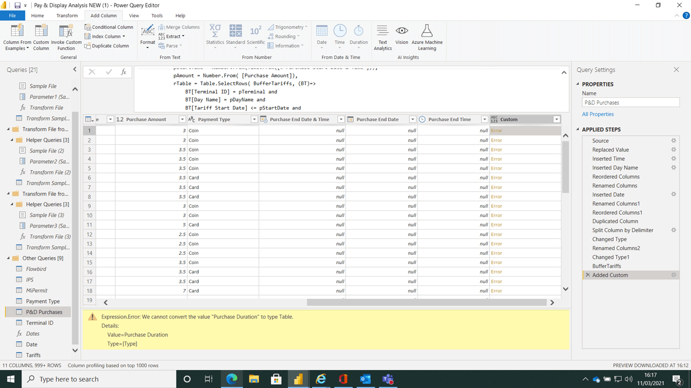 A table of multiple values was supplied where a single value was ...