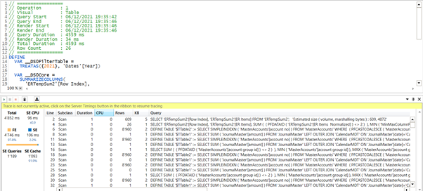 DAX Studio Server Timings (screenshot)