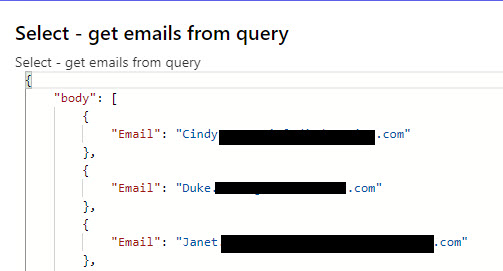 SELECT get emails from PBI query