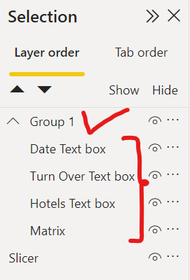 Grouping Text Boxes and Matrix Together