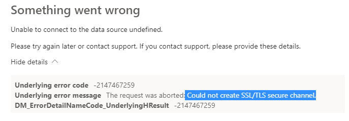 Unable to connect to the datasource undefined